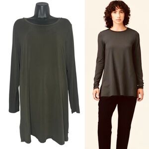 Eileen Fisher Stretch Jersey Knit Crew Neck Long Top